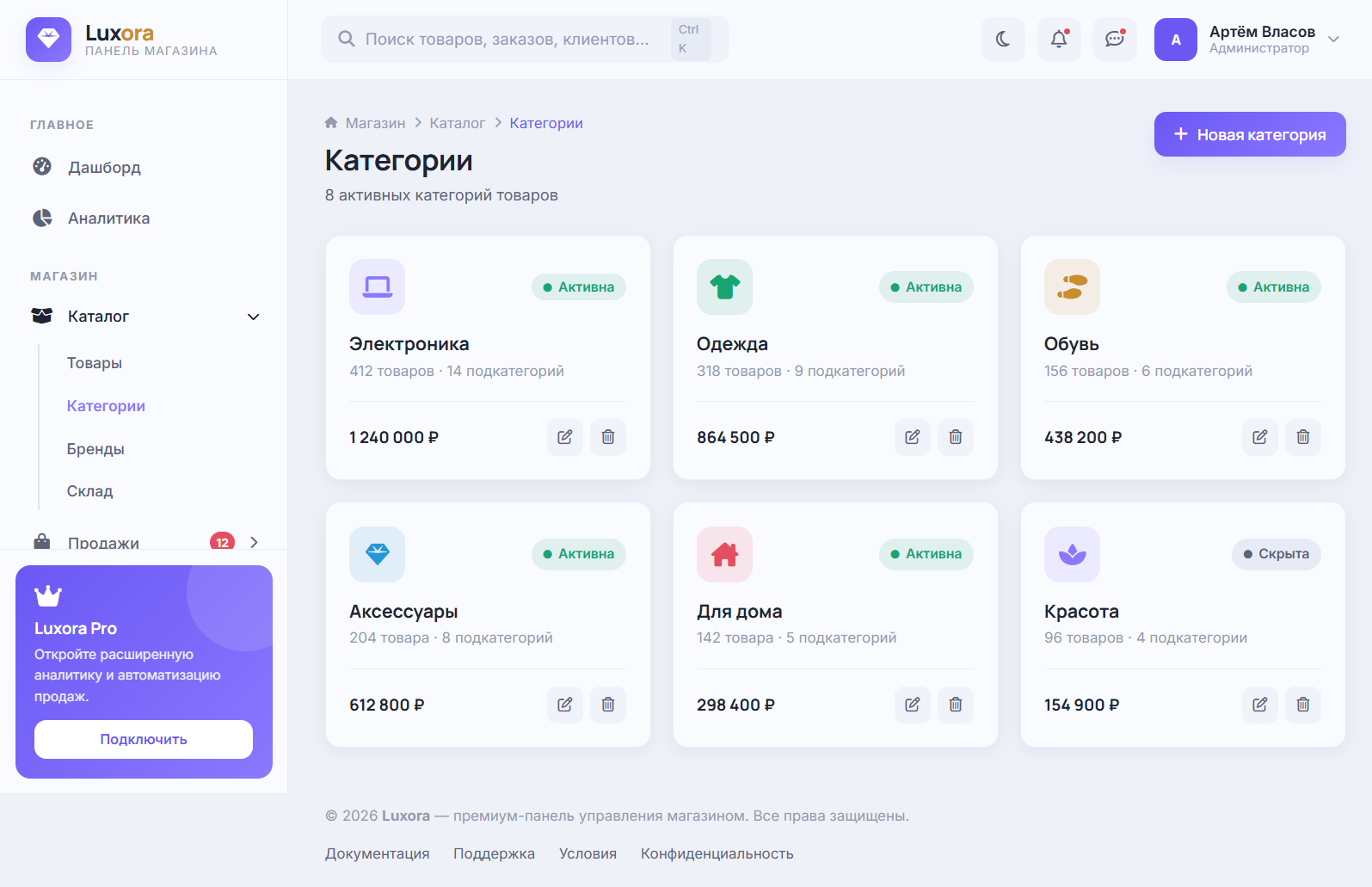 Luxora — HTML шаблон админ-панели