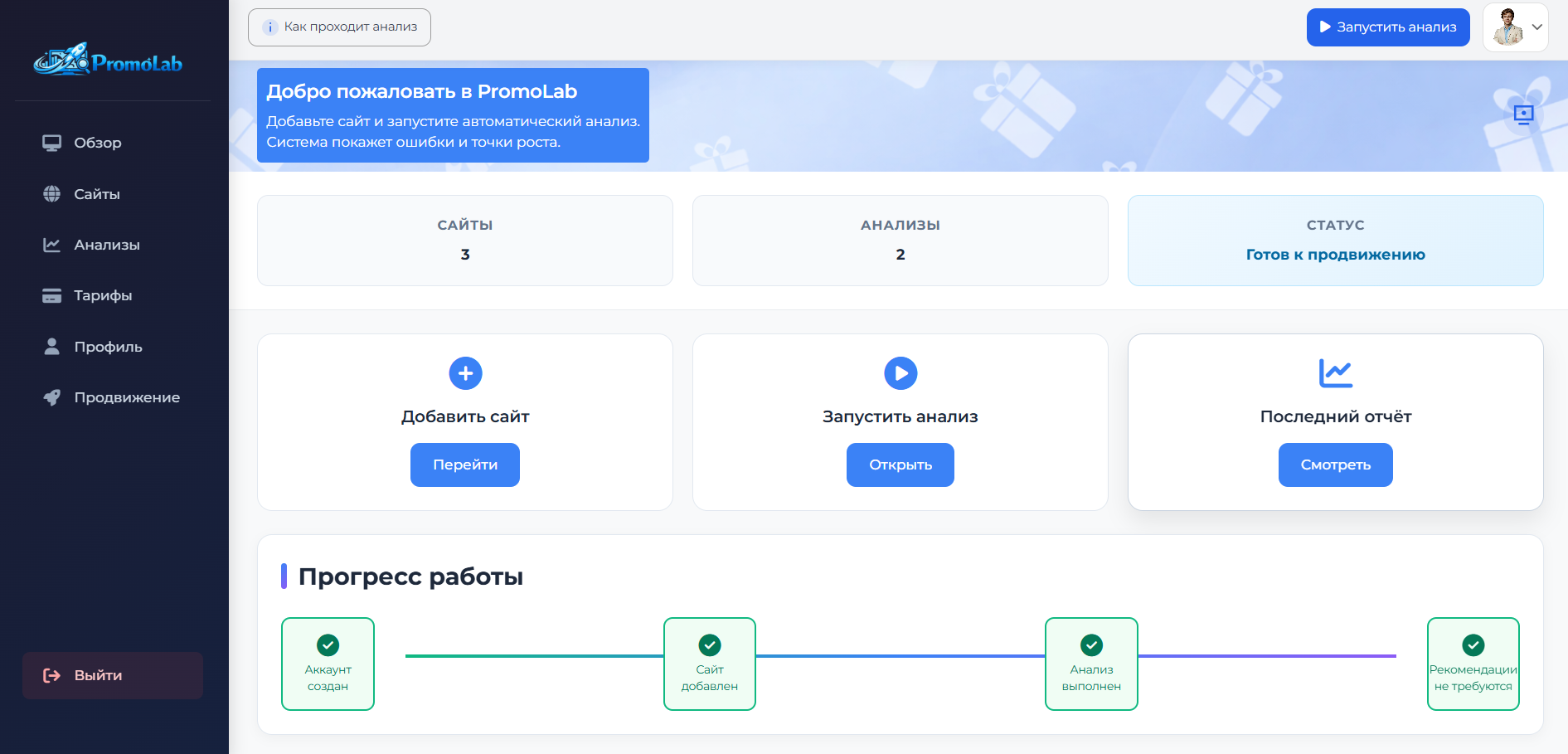 PromoLab — скрипт сервиса анализа и продвижения сайтов