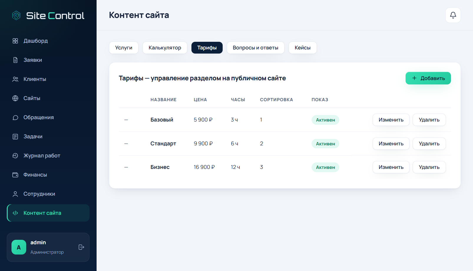 SiteControl / SiteControl — PHP/MySQL SaaS-платформа обслуживания сайтов
